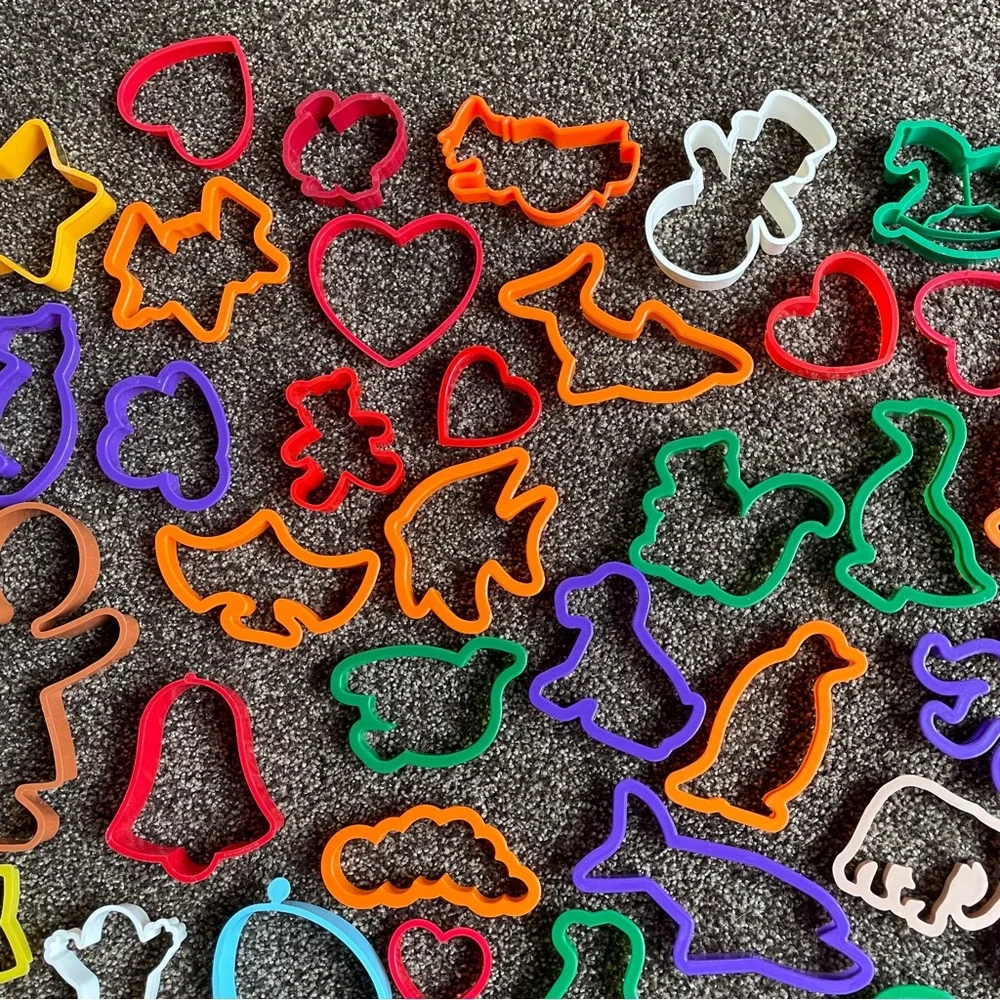 Large Lot of 60 Plastic Cookie Cutters Variety Christmas Animal & Various Shapes